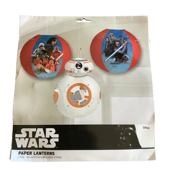 Star Wars Force Awakens Paper Lanterns 4-Piece Set BB-8 & Characters with String - Picture 1 of 6